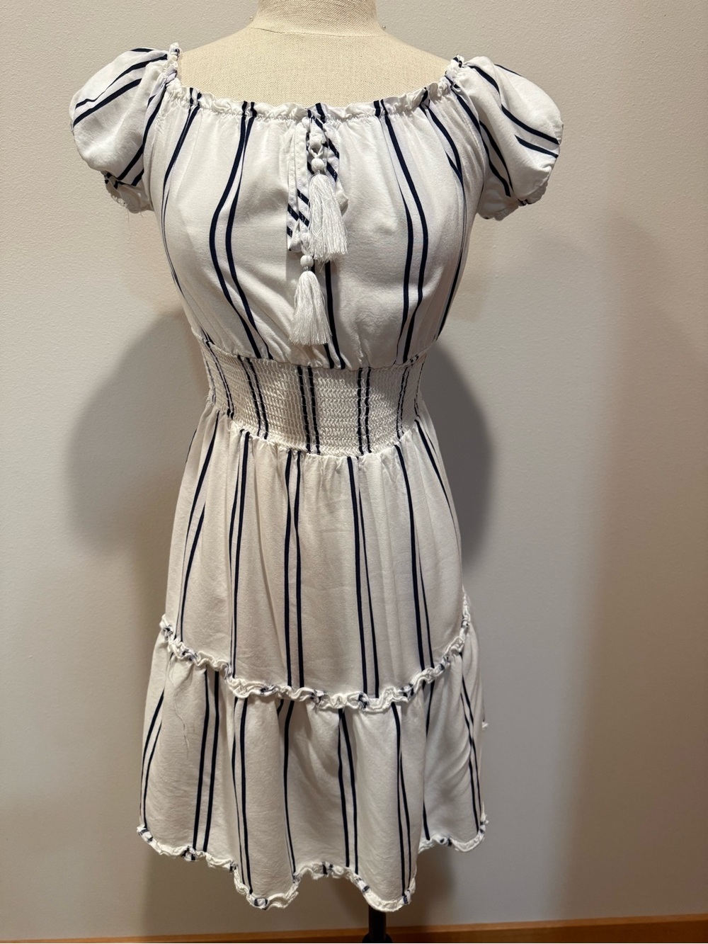 American Eagle Outfitters White Dress with Navy Stripes
